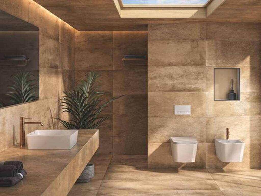 Baño equipado con inodoro y bidé suspendidos, de la colección Alma de solerbath.